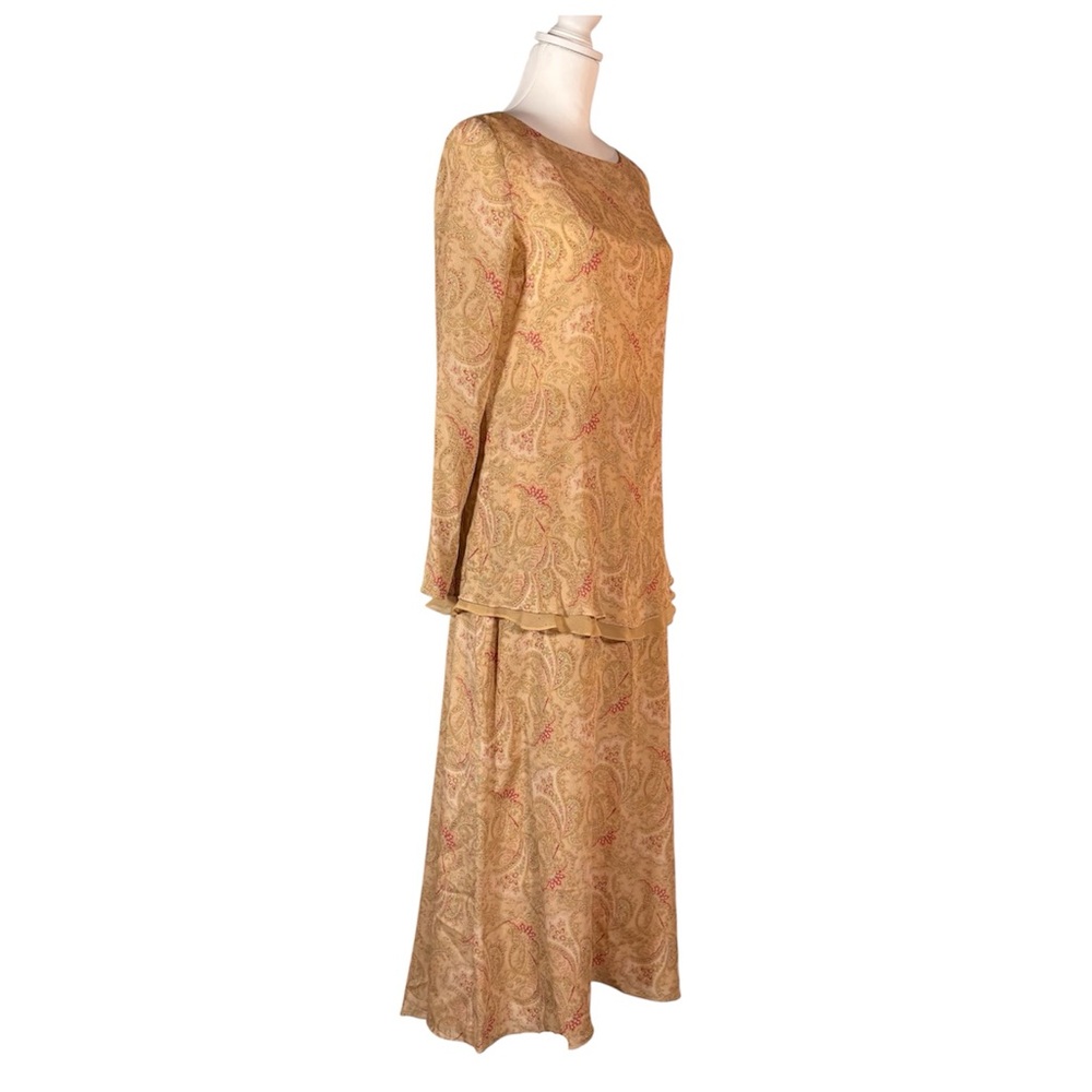 Y2K Paisley 100% Silk Set Women’s M 8/10 Two-Piece Modest Long Sleeve Maxi Skirt - Picture 2 of 13